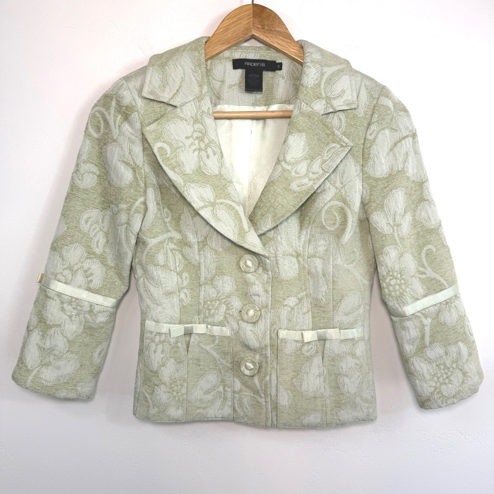Arden B Floral Tapestry Blazer Sage Green Bow Y2K Coquette Regencycore Size 0